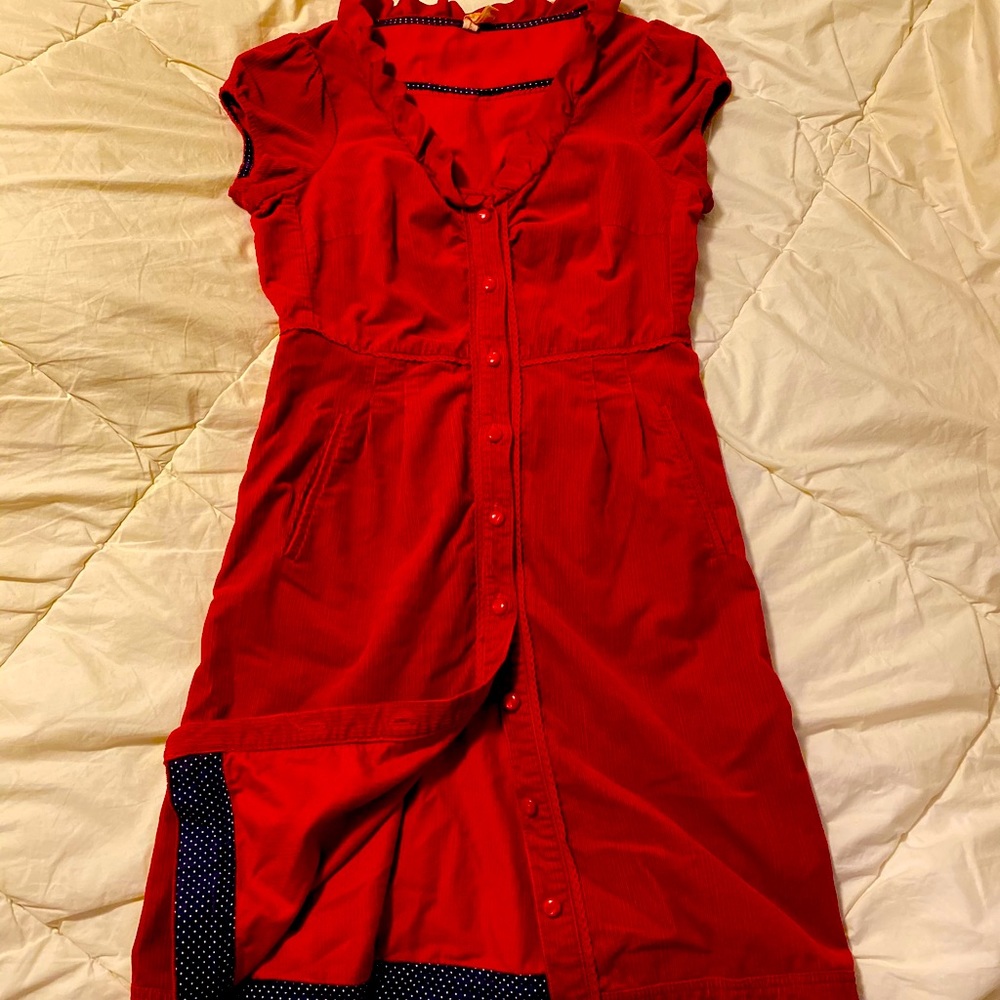Anthropologie Maeve Red Corduroy Dress, SMALL